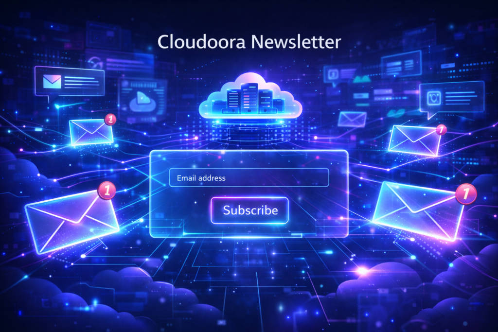 Cloudoora hosting newsletter signup for receiving web hosting tips, tutorials and technology updates by email