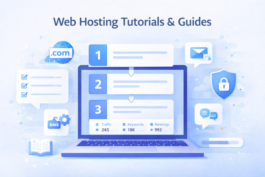 Web hosting tutorials and setup guides for domains, DNS configuration, email setup and SSL certificates