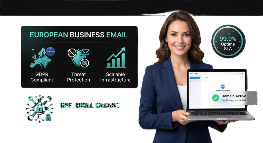 GDPR-compliant business email hosting in Europe with secure custom domain email and advanced spam protection